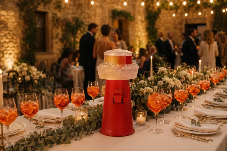 Spritzer-Maschine auf einer langen festlichen Tafel