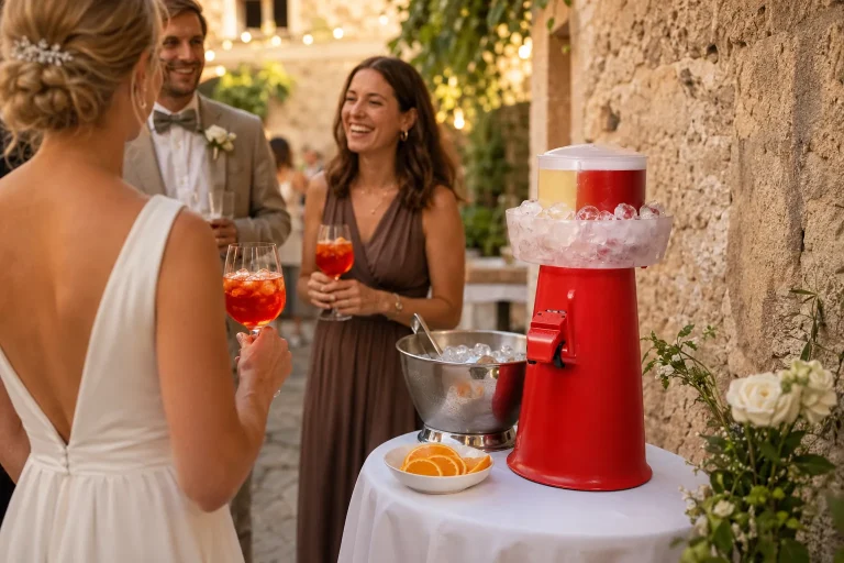 Spritzer-Maschine beim Sektempfang einer Hochzeit